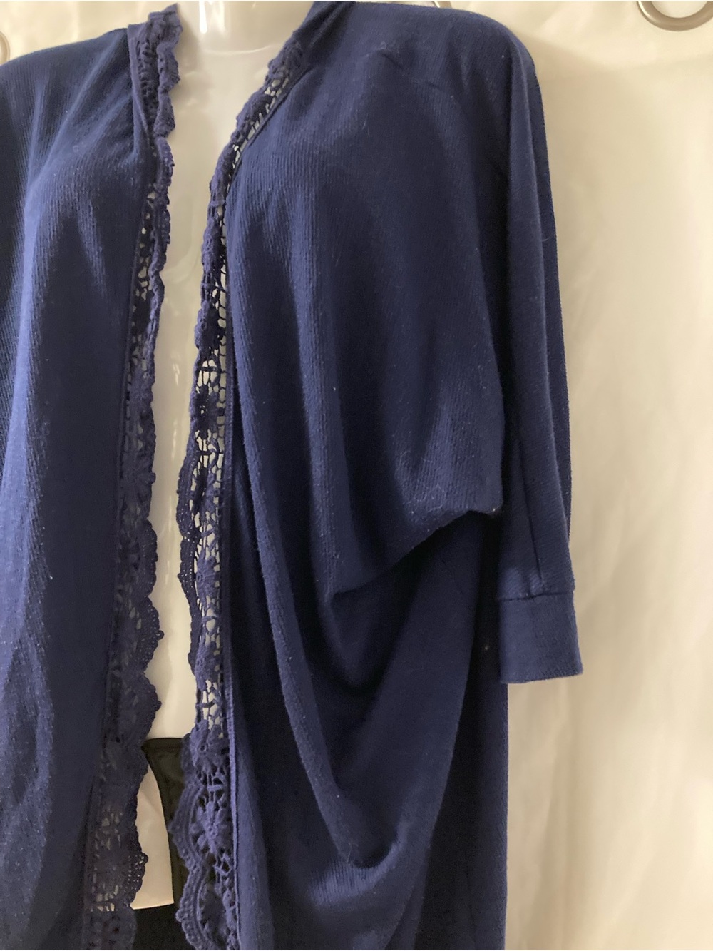 La Vie en Rose Lounge Navy Lace Trim Open Front Cardigan Size S/M